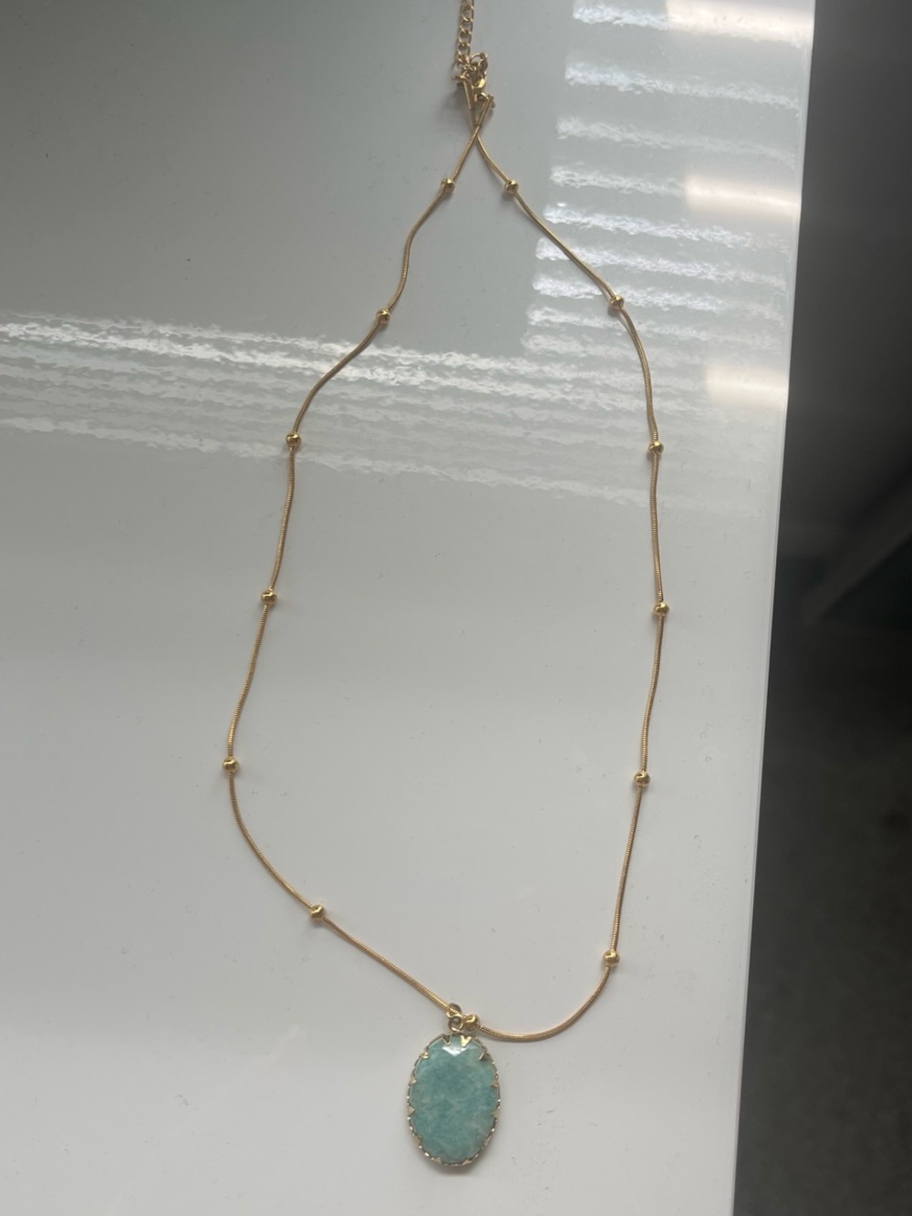 Amazonite Pendant Necklace with Gold Chain